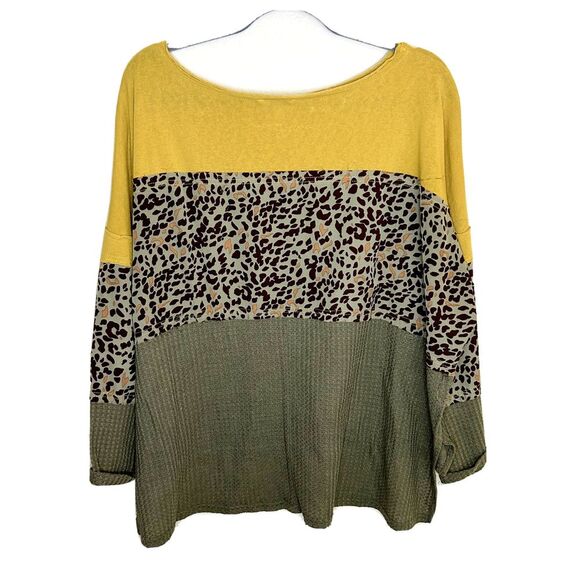 UMGEE Color Block Mixed Media Waffle Knit Top Womens Size S Boho Multicolor - Picture 3 of 6